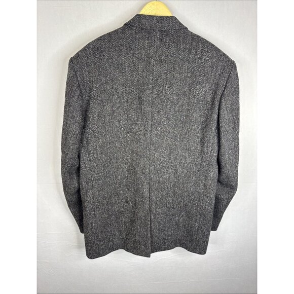 Harris Tweed Blazer 46L Men Hand Woven Scotland Gray Herringbone Wool - Picture 4 of 9